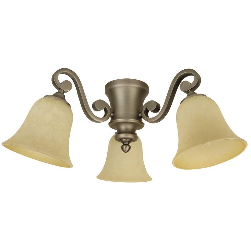 3 Light Fitter and Glass LED Fan Light Kit in Antique Nickel