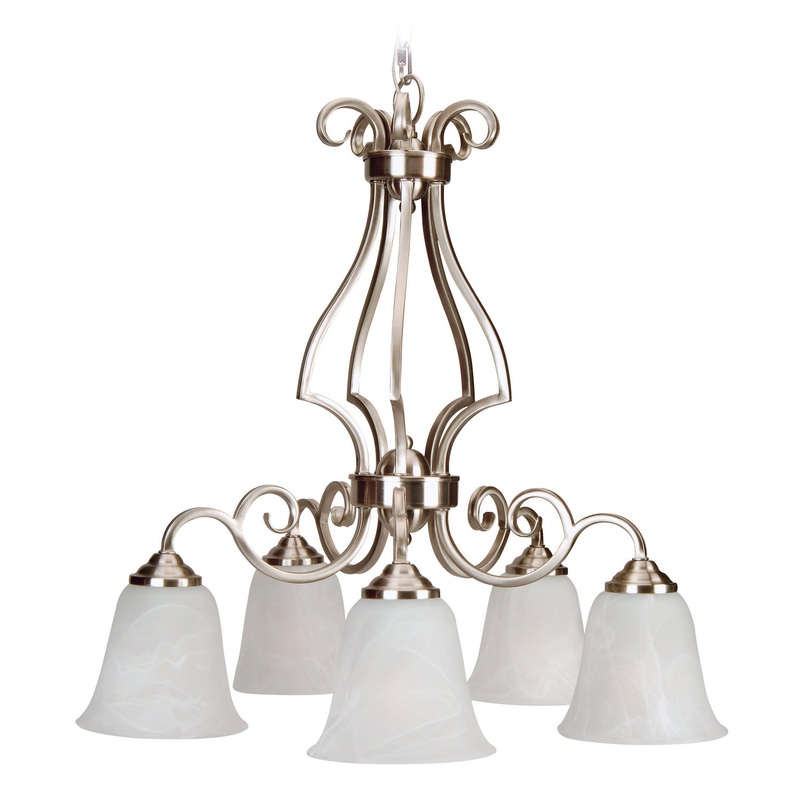 Cecilia Five Light Down Chandelier in Brushed Satin Nickel