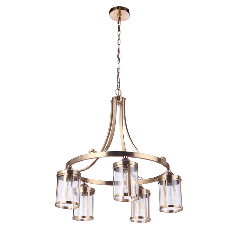 Elliot Five Light Chandelier in Satin Brass