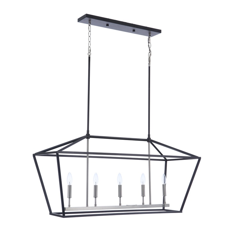 Flynt II Five Light Island Pendant in Flat Black/Brushed Polished Nickel