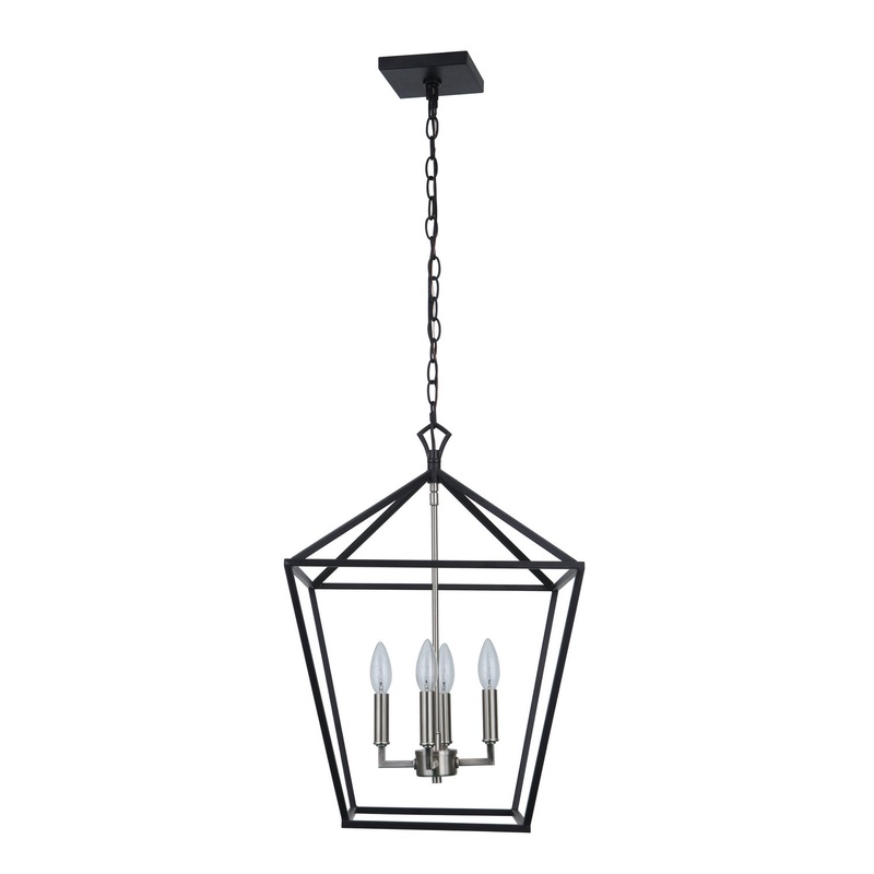 Flynt II Four Light Foyer Pendant in Flat Black/Brushed Polished Nickel
