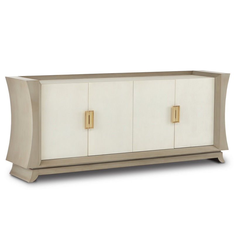 Barry Goralnick Credenza in Oyster Gray/Cream/Brushed Polished Brass