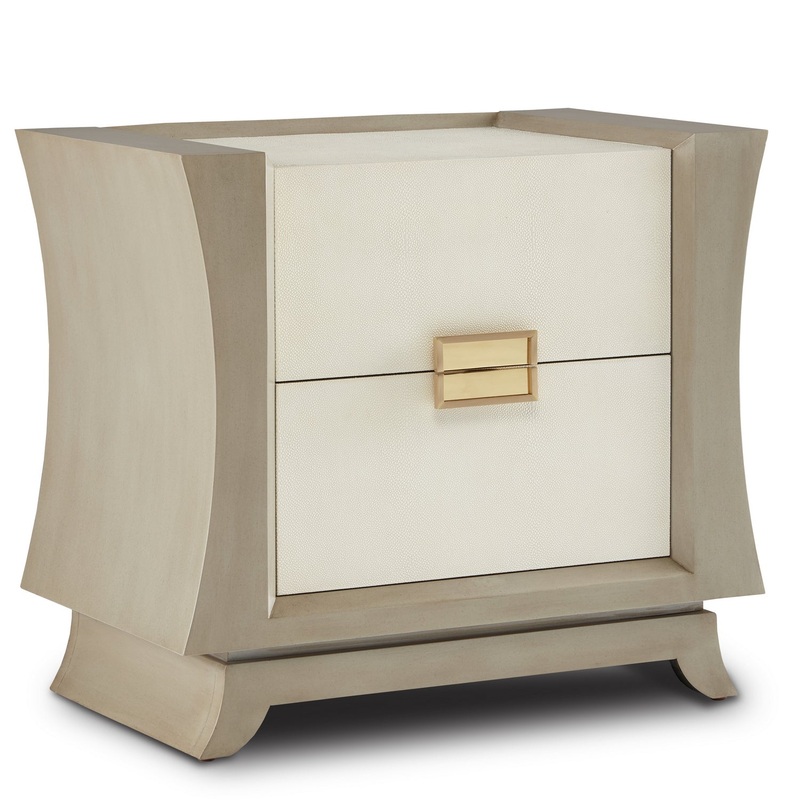 Barry Goralnick Nightstand in Oyster Gray/Cream/Brushed Polished Brass