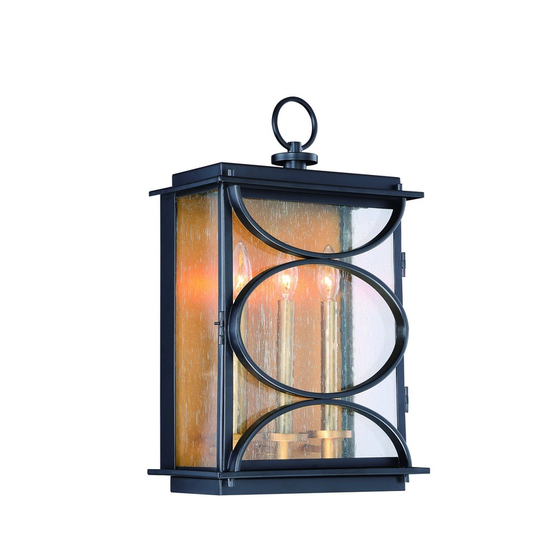 Hamilton Three Light Wall Mount in Midnight/Patina Aged Brass