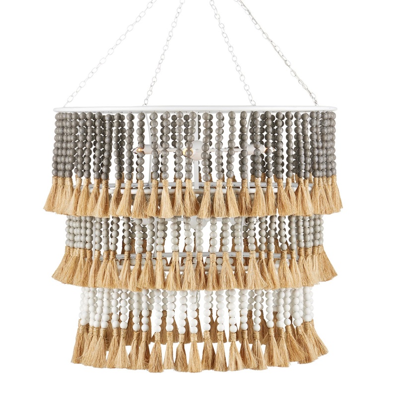 Jamie Beckwith Seven Light Chandelier in Sugar White/Taupe/Dove Gray/Natural