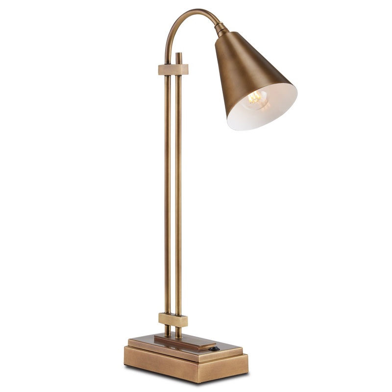 One Light Desk Lamp in Antique Brass
