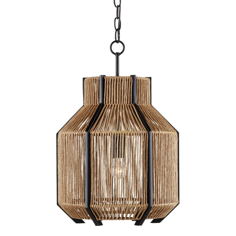 One Light Pendant in Satin Black/Natural