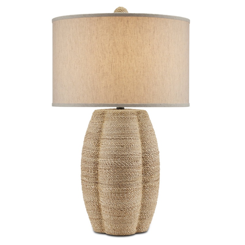 One Light Table Lamp in Natural Abaca Rope/Satin Black