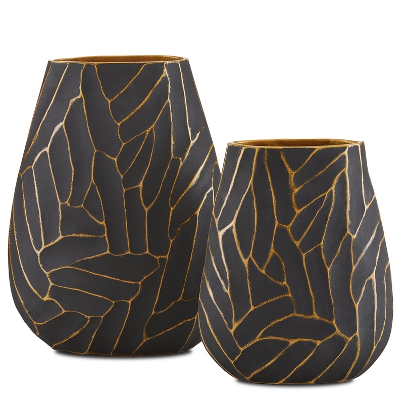 Vase Set of 2 in Black/Gold
