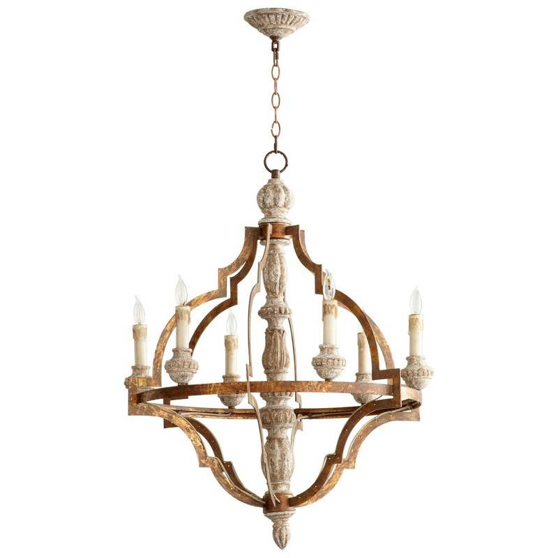 Bastille Six Light Chandelier in Sawyer`S Wht Wash Plantation Brnze