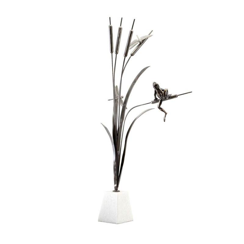 Frog And Dragon Fly Sculpture in Old World