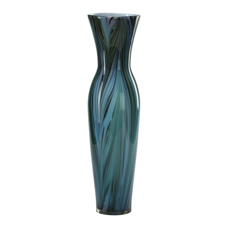 Peacock Feather Vase in Multi Colored Blue