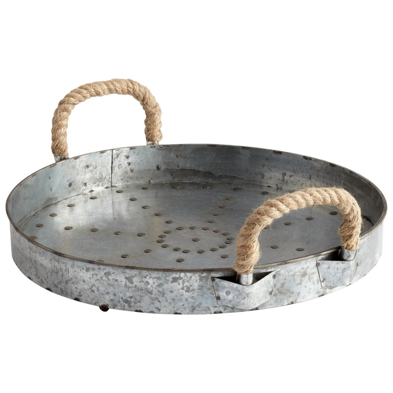 Colonial Rope Handle Tray in Raw Steel