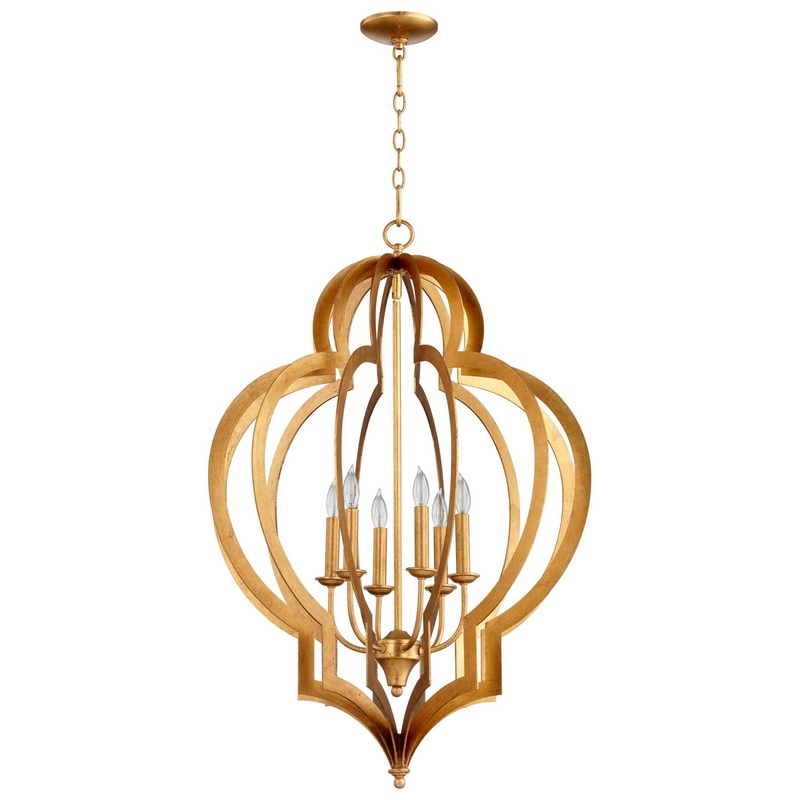 Vertigo Six Light Chandelier in Gold Leaf