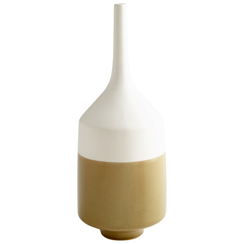 Groove Line Vase in White And Olive Crackle