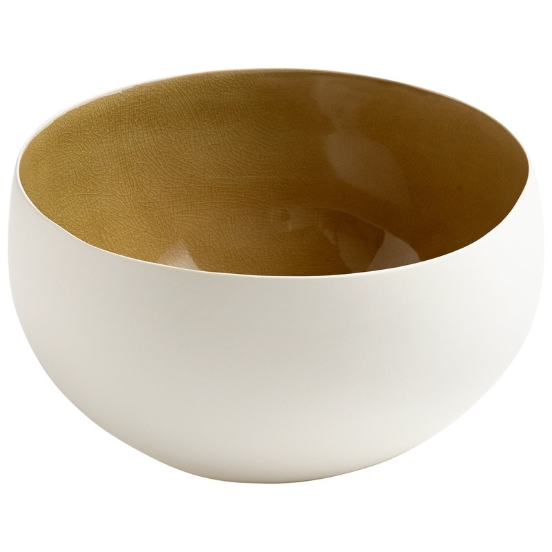 Latte Bowl in White And Olive Crackle
