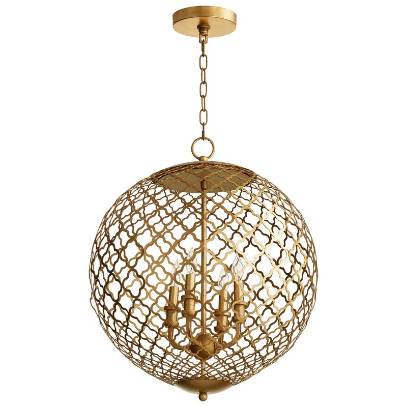 Skyros Four Light Pendant in Gold Leaf
