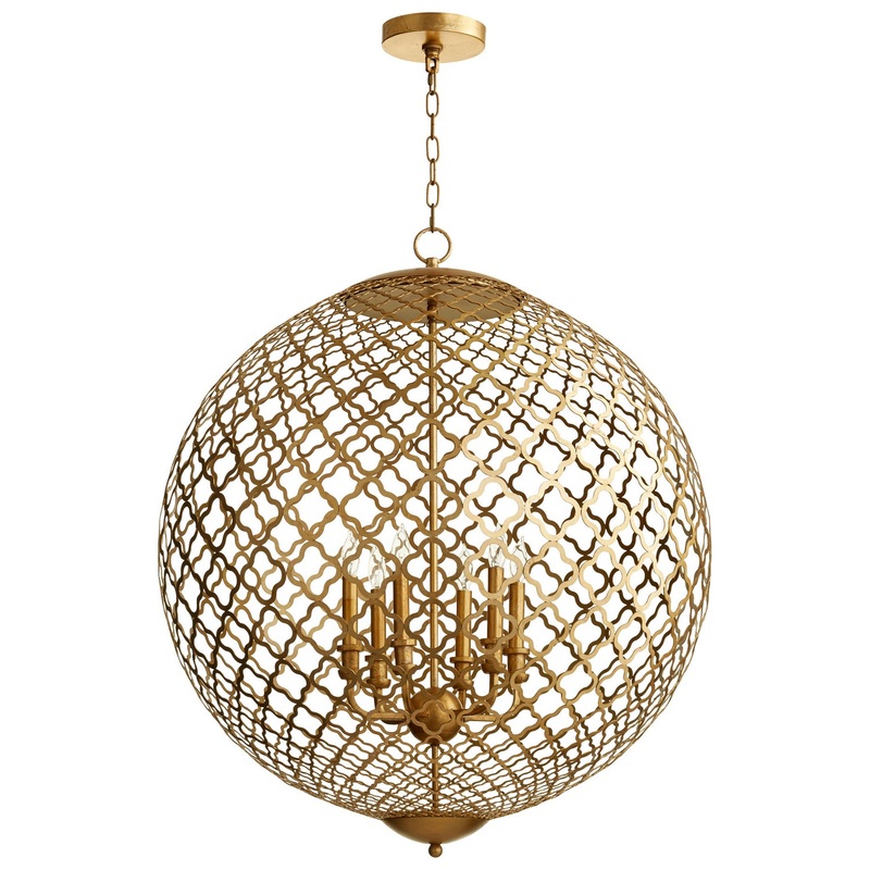Skyros Six Light Pendant in Gold Leaf