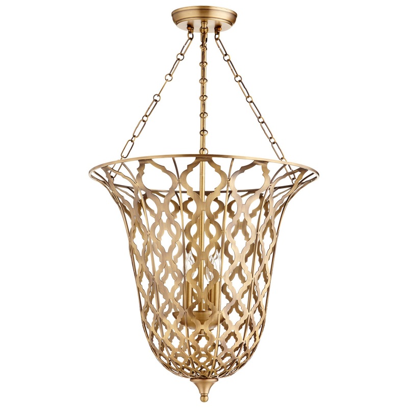 Four Light Pendant in Aged Brass