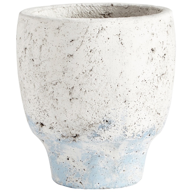Planter in Antique White Blue Accents