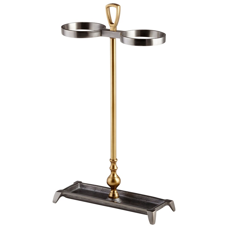 Umbrella Stand in Satin Grey And Brass