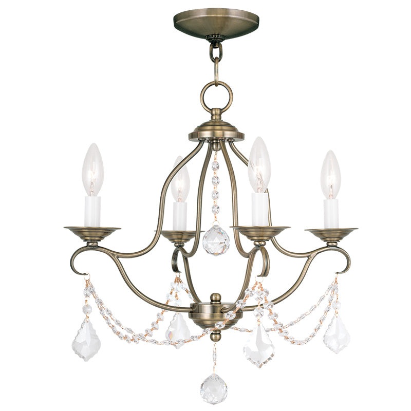 Chesterfield Four Light Mini Chandelier in Antique Brass