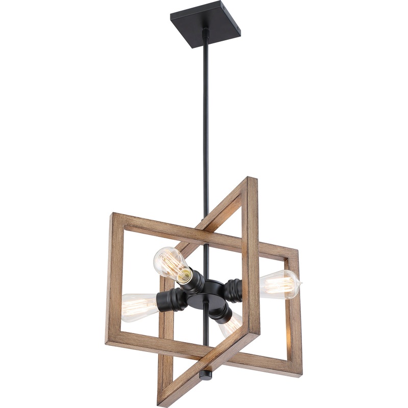 Beacon Four Light Pendant in Black / Honey Wood