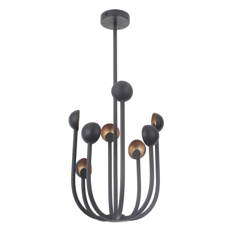 Foundry Eight Light Chandelier in Matte Black/Gold Leaf