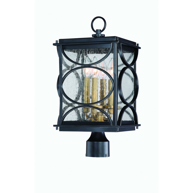 Hamilton Four Light Post Mount in Midnight/Patina Aged Brass