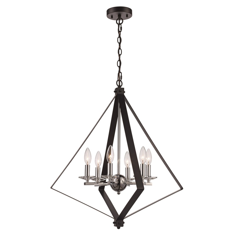 Six Light Pendant in Black/Polished Chrome