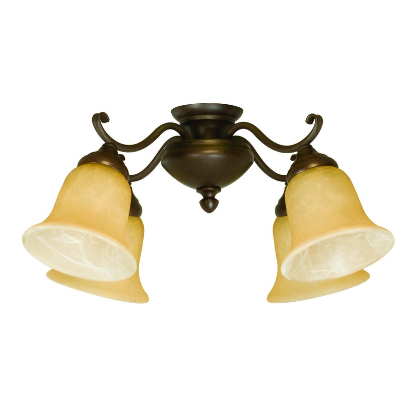 4 Light Fitter and Glass LED Fan Light Kit in Aged Bronze Textured