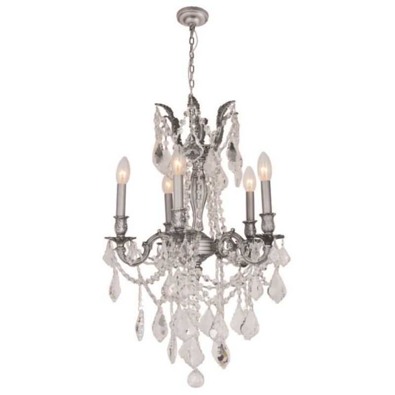 5 Light Chandelier in Pewter/Clear Crystal