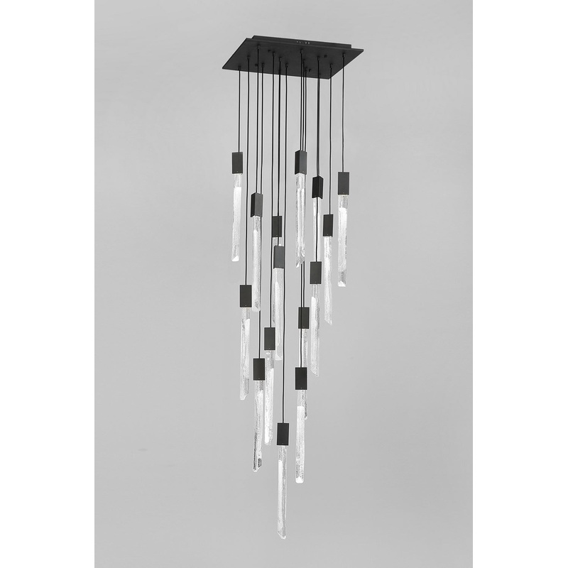 Alpine 15 Light Flush Mount/Pendant in Black With Clear And Black Jade Blown Glass