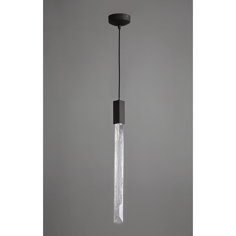 Alpine One Light Pendant in Black With Clear And Black Jade Blown Glass