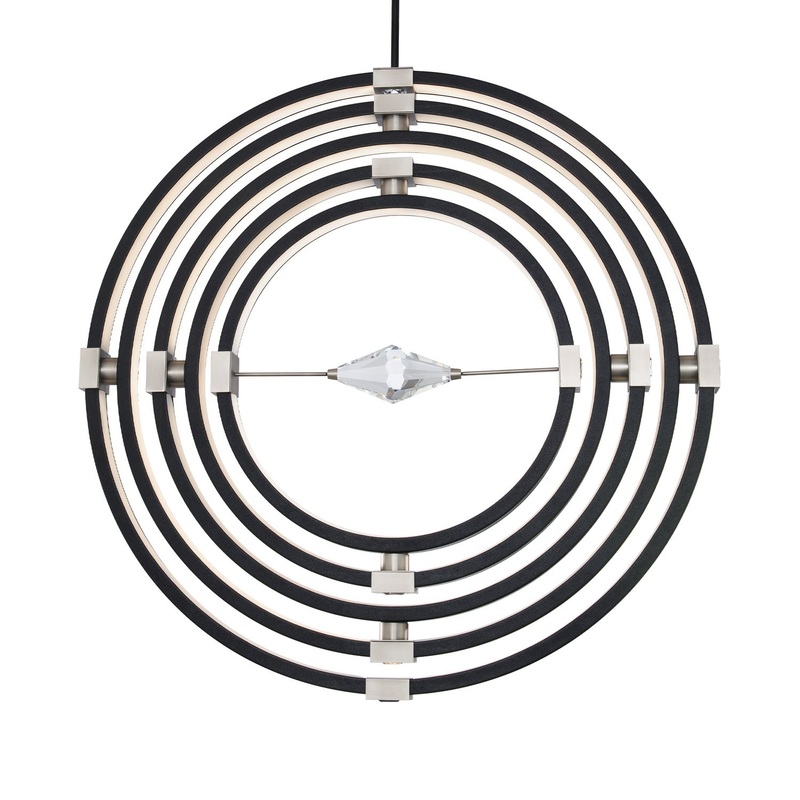 Atomic LED Pendant in Black Leather- Brushed Nickel