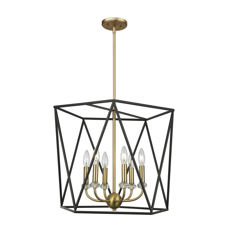 Harmony Six Light Chandelier in Black & Satin Brass