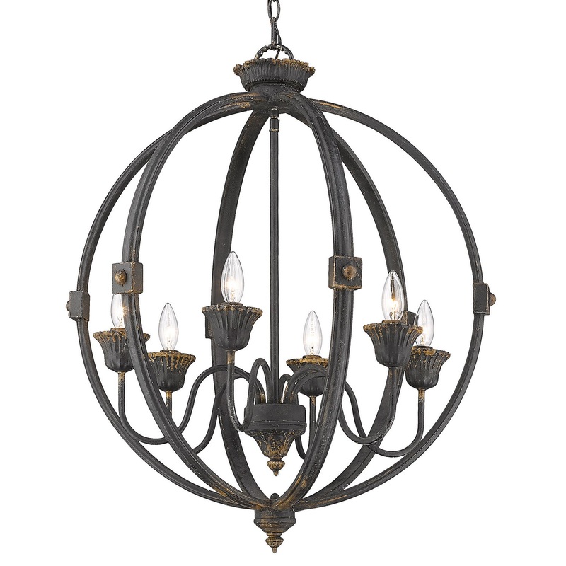 Jules ABI Six Light Chandelier in Antique Black Iron