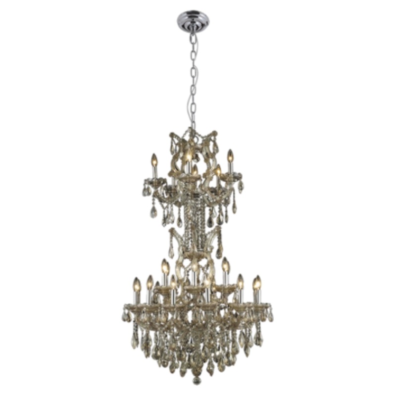 Versailles 25 Light Chandelier in Chrome/ Teak Crystal