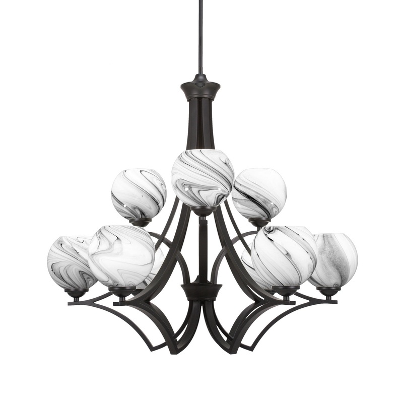 Zilo Nine Light Chandelier in Matte Black
