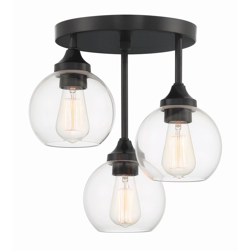 Glenda Three Light Semi Flush Mount in Flat Black