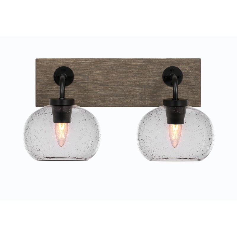 Oxbridge Two Light Bathroom Lighting in Matte Black & Painted Distressed Wood-look