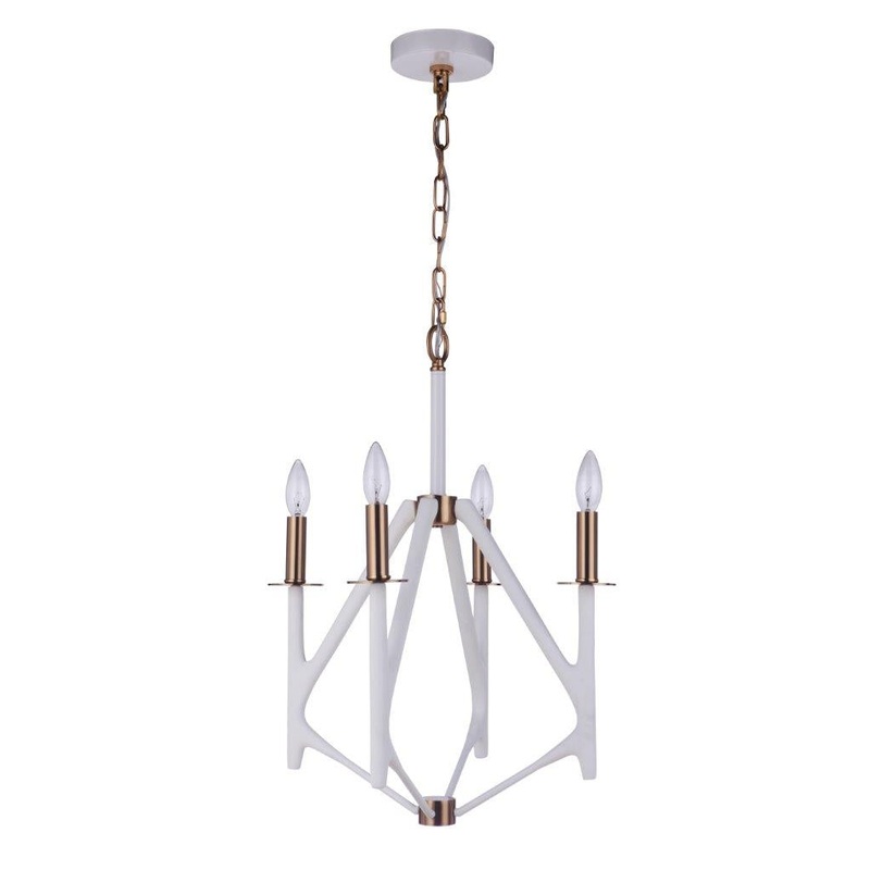The Reserve Four Light Foyer Pendant in Matte White / Satin Brass
