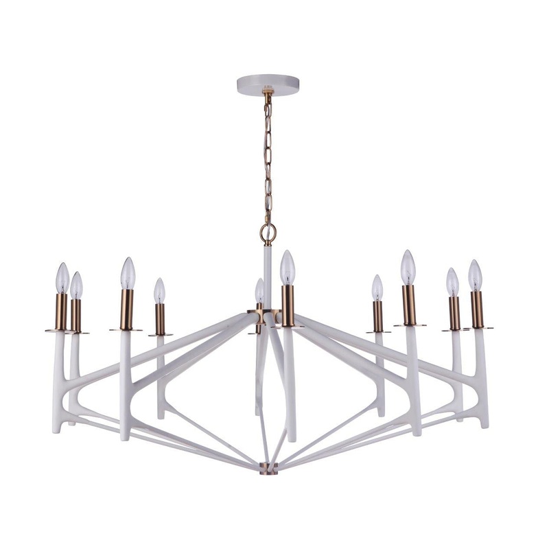 The Reserve Ten Light Chandelier in Matte White / Satin Brass