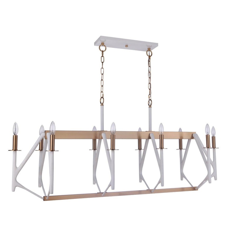 The Reserve Ten Light Island Pendant in Matte White / Satin Brass