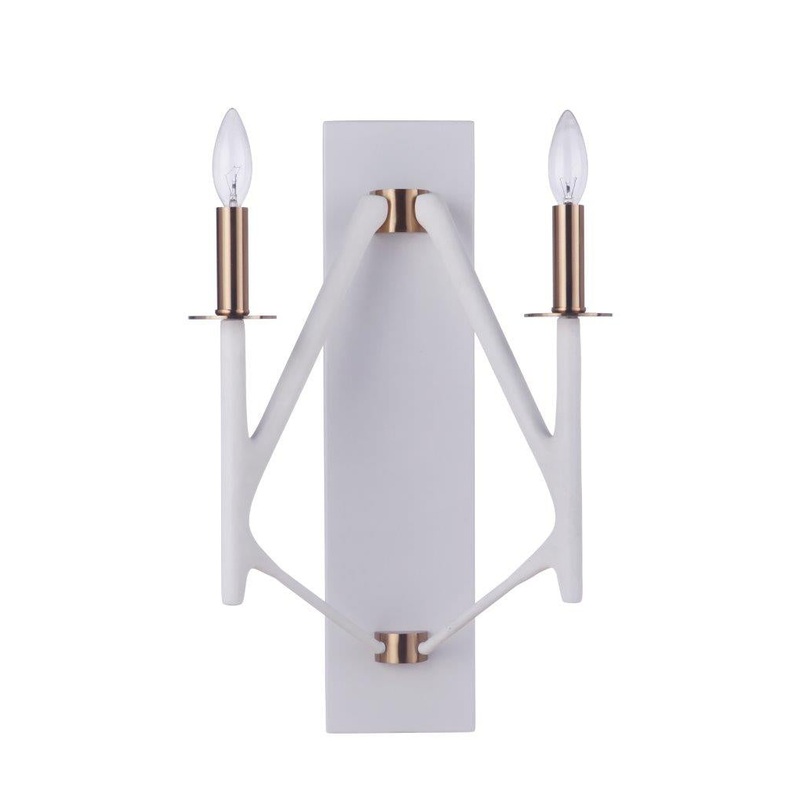 The Reserve Two Light Wall Sconce in Matte White / Satin Brass