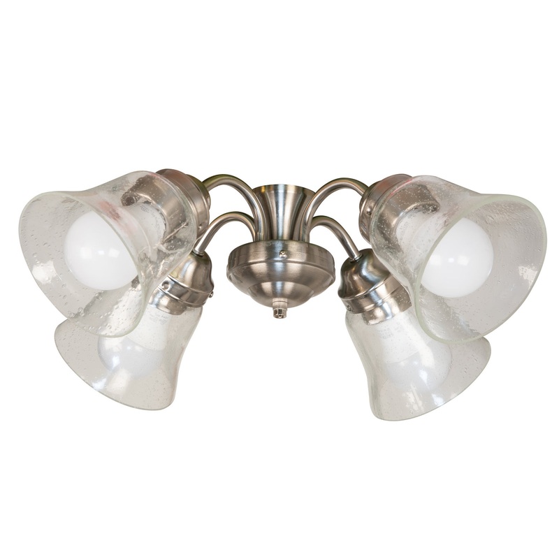 4 Light Fitter and Glass LED Fan Light Kit in Brushed Polished Nickel