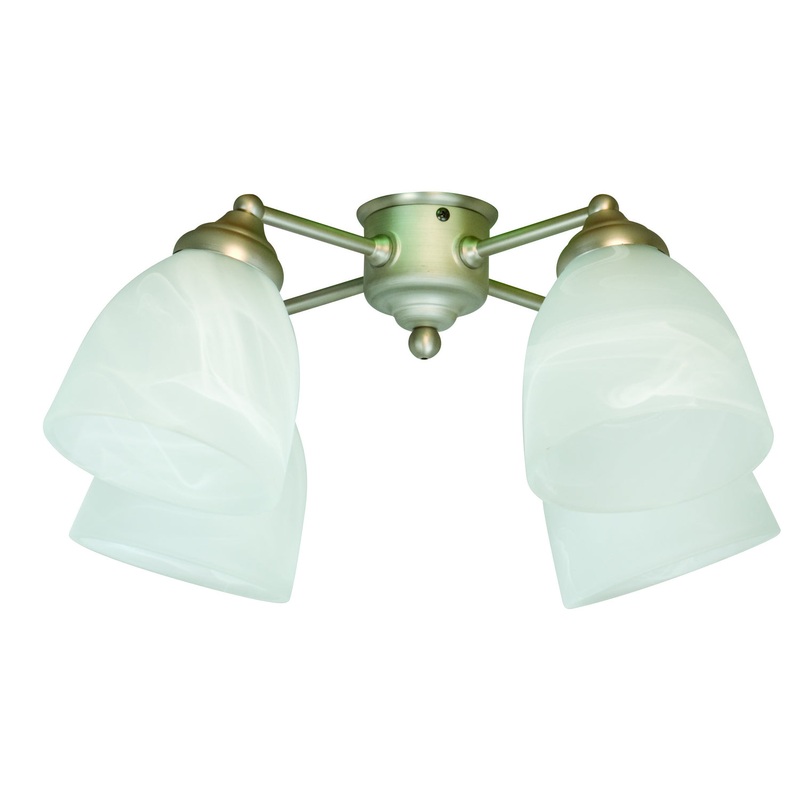 4 Light Fitter and Glass LED Fan Light Kit in Brushed Satin Nickel
