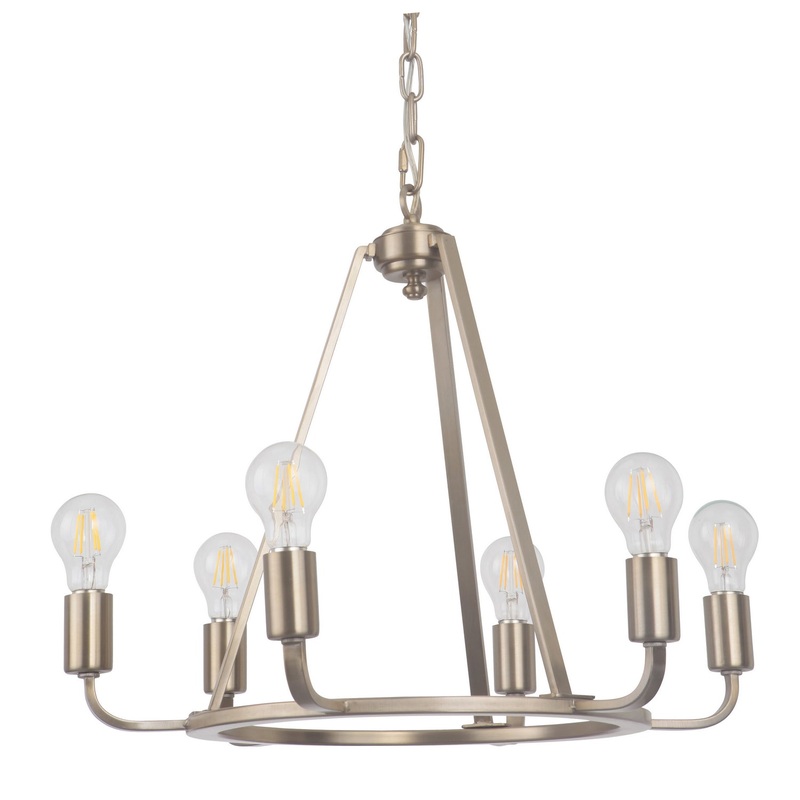 Arc Six Light Chandelier in Satin Brass