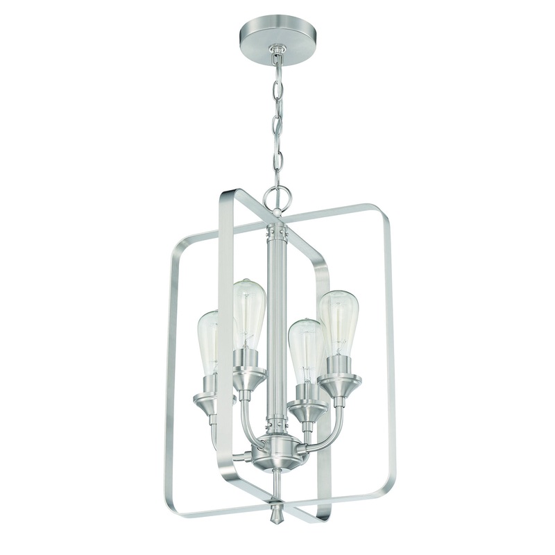 Bridgestone Four Light Foyer Pendant in Brushed Polished Nickel