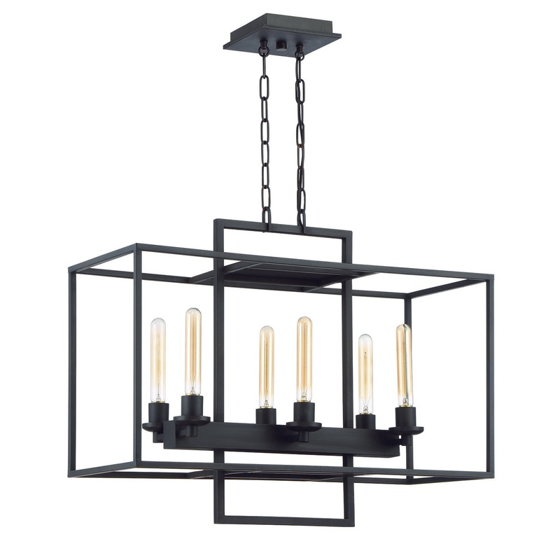 Cubic Six Light Linear Chandelier in Aged Bronze Brushed